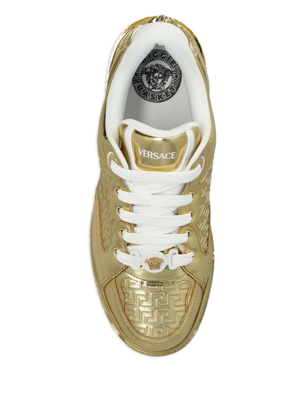 Greca-detail leather sneakers