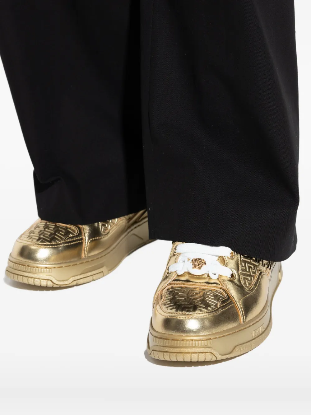 Greca-detail leather sneakers